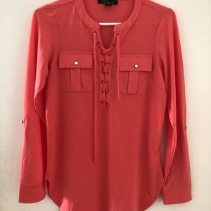 Coral Lace-Up Blouse